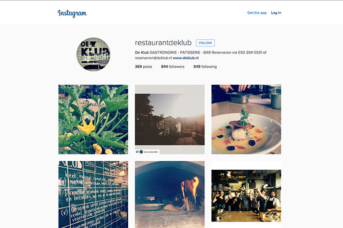 Restaurant De Klub op Instagram - social media door totenmet Utrecht
